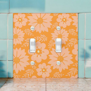 Retro Vintage Peach Fuzz Orange Flower Pattern Light Switch Cover