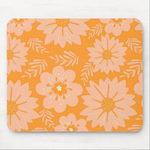 Retro Vintage Peach Fuzz Orange Flower Pattern Mouse Pad