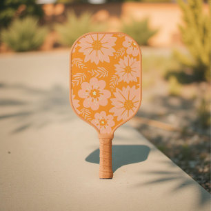 Retro Vintage Peach Fuzz Orange Flower Pattern Pickleball Paddle