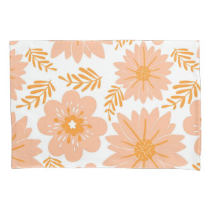 Retro Vintage Peach Fuzz Orange Flower Pattern Pillow Case