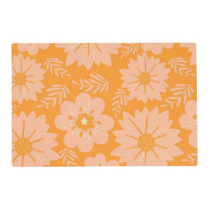 Retro Vintage Peach Fuzz Orange Flower Pattern Placemat