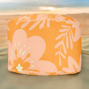 Retro Vintage Peach Fuzz Orange Flower Pattern Pouf