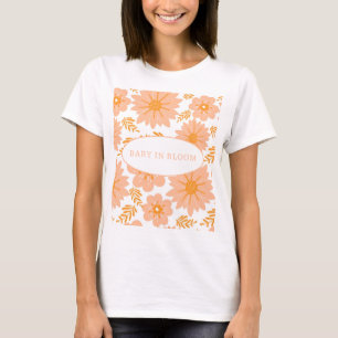 Retro Vintage Peach Fuzz Orange Flower Pattern T-Shirt