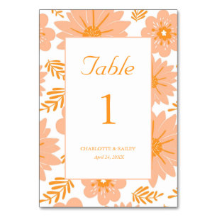 Retro Vintage Peach Fuzz Orange Flower Pattern Table Number