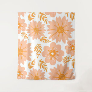 Retro Vintage Peach Fuzz Orange Flower Pattern Tapestry