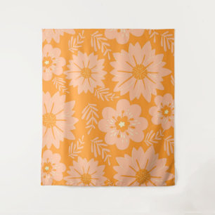 Retro Vintage Peach Fuzz Orange Flower Pattern Tapestry