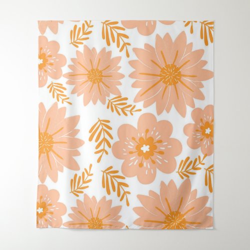 Retro Vintage Peach Fuzz Orange Flower Pattern Tapestry