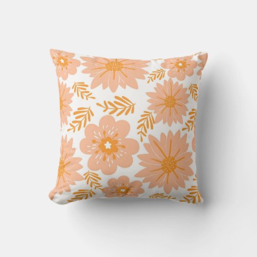 Retro Vintage Peach Fuzz Orange Flower Pattern Throw Pillow