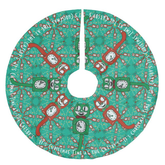 Retro Vintage Personalized Christmas Tree Skirt (Front)