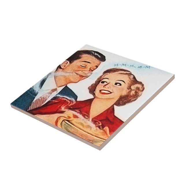 retro vintage pie couple  ceramic tile (Side)