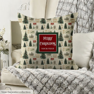 Retro vintage pillow with deep green festive charm