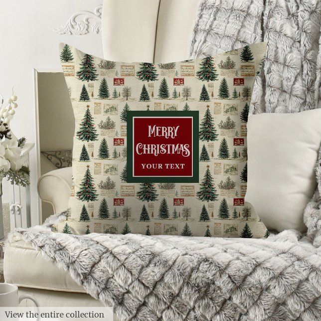 Retro vintage pillow with deep green festive charm (Retro vintage pillow with deep green festive charm)