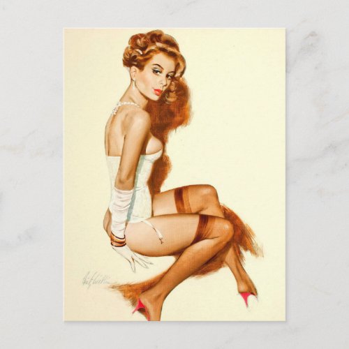 Retro Vintage Pin up girl art  postcard