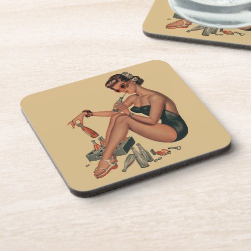 Retro Vintage pin up girl    Beverage Coaster