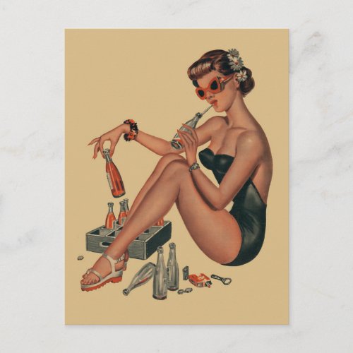 Retro Vintage pin up girl postcard