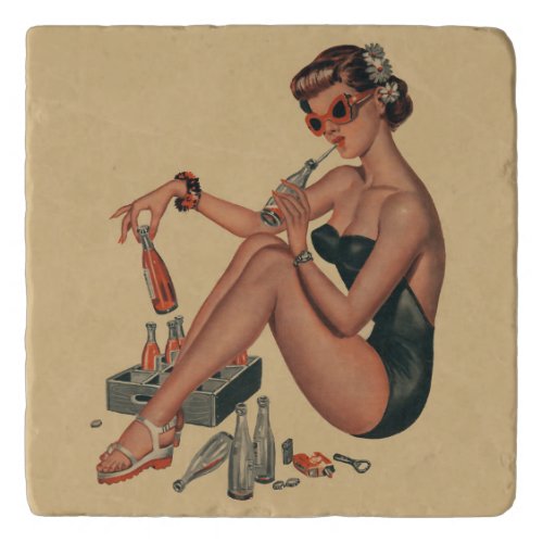 Retro Vintage pin up girl    Trivet