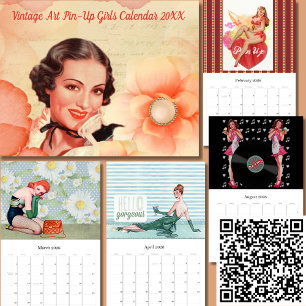 Retro Vintage Pin-Up Girls Art 20XX Calendar