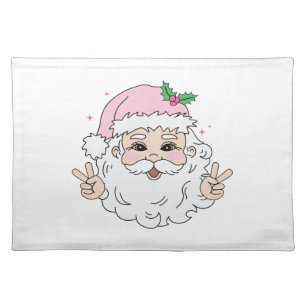 Retro Vintage Pink Christmas Santa Cloth Placemat