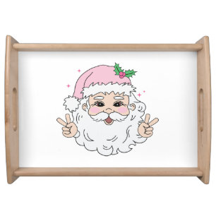 Retro Vintage Pink Christmas Santa Serving Tray