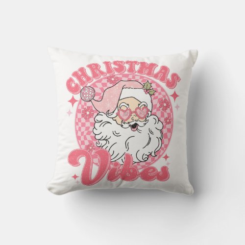 Retro Vintage Pink Christmas Vibes Festive Throw Pillow