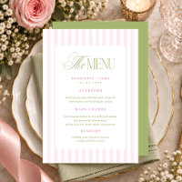 Retro Vintage Pink Green Stripes Wedding Menu Card