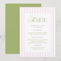Retro Vintage Pink Green Stripes Wedding Menu Card