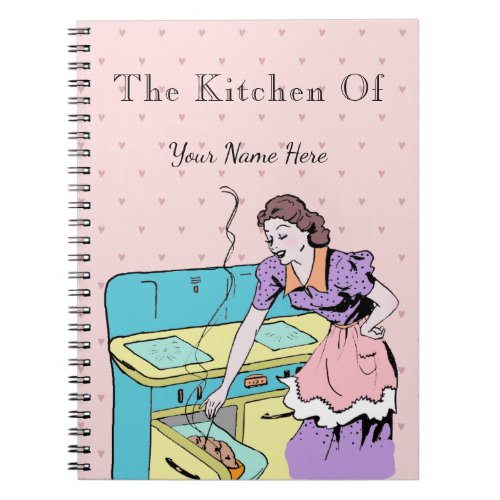 Retro Vintage Pink Heart Recipe Cookbook Wife Note Notebook