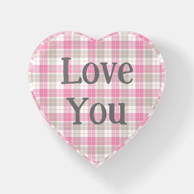 Retro Vintage Pink Love You Heart Paperweight (Front)