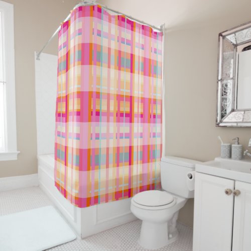 Retro Vintage Pink Plaid Pattern In Pastels Shower Curtain