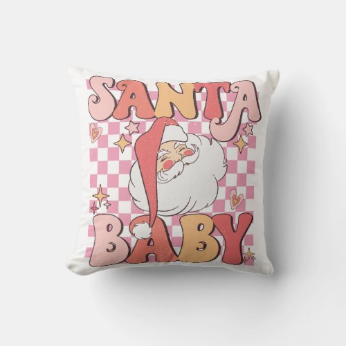 Retro Vintage Pink Santa Baby Christmas Throw Pillow