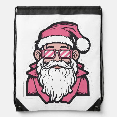 Retro Vintage Pink Santa Claus  Drawstring Bag