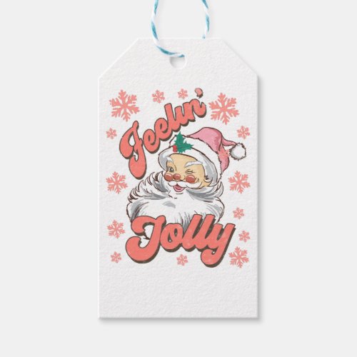 Retro vintage pink santa claus feelin jolly christ gift tags