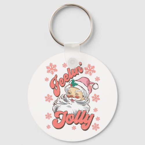 Retro vintage pink santa claus feelin jolly christ keychain