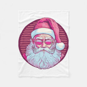 Retro vintage pink santa claus fleece blanket