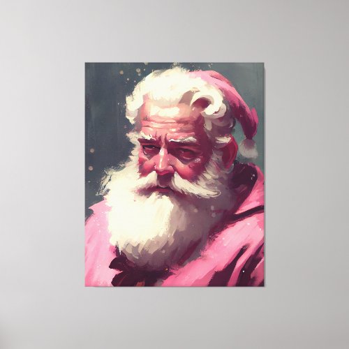 Retro Vintage Pink Santa Claus _ Oil Paint T_Shirt Canvas Print