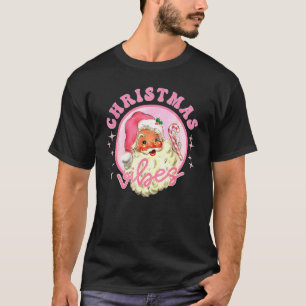 Retro Vintage Pink Santa Claus Pink Christmas Vib T-Shirt