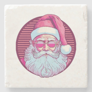 Retro vintage pink santa claus stone coaster