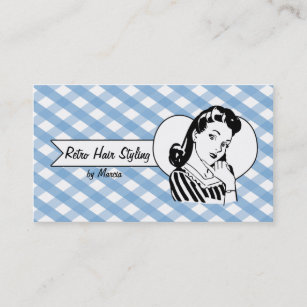 retro vintage pinup girl hair stylist gingham business card