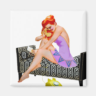 Retro Vintage Pinup Girl on Phone Magnet