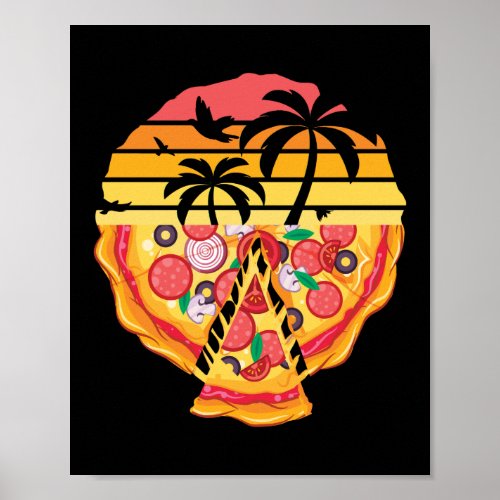 Retro Vintage Pizza Sunset Poster