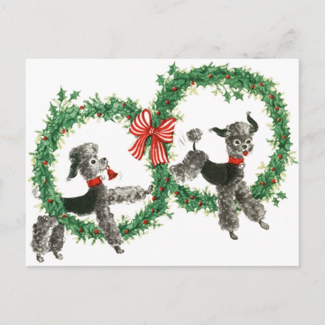 Retro Vintage Poodles in Wreaths Design Postcard (Front)