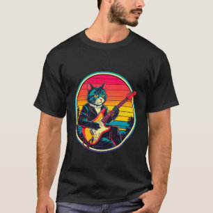 Retro Vintage Pop Art Cat Plays Electric Guitar 80 T-Shirt