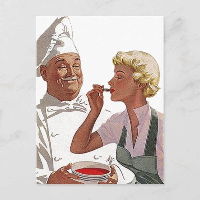Retro Vintage Postcard Chef Cooking Cook Try Soup (Front)