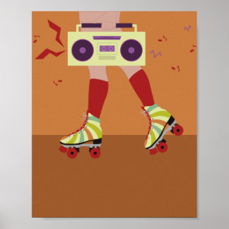 retro vintage poster| skating girl with boom box poster