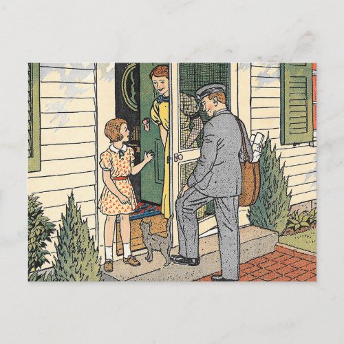 Retro Vintage Postman Book Illustration Postcard