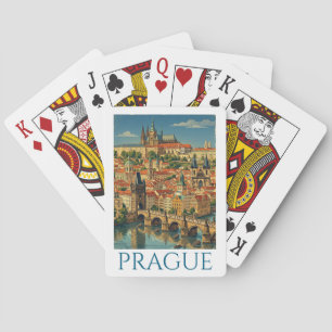Retro Vintage Prague Czech Republic City View Poker Cards