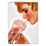 Retro Vintage Pretty Soda Fountain Lady Sips Cards at Zazzle