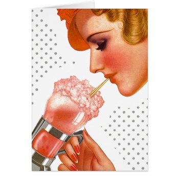 Retro Vintage Pretty Soda Fountain Lady Sips Cards by nostalgicjourney at Zazzle