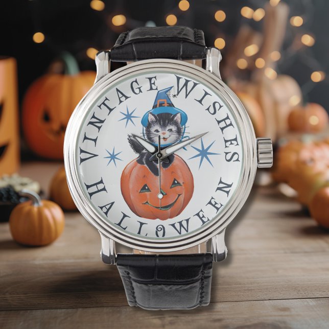 Retro Vintage Pumpkin Cat Halloween Wishes Watch (Retro Vintage Pumpkin Cat Halloween Wishes Watch)