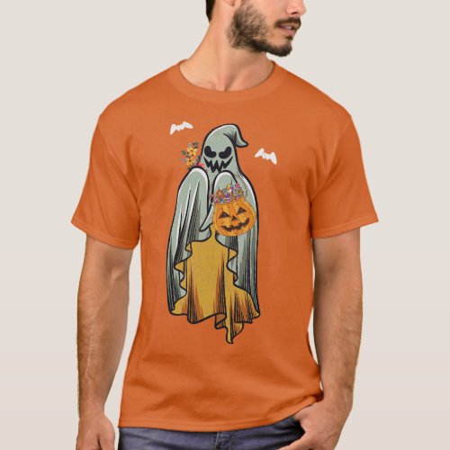Retro Vintage Pumpkin Halloween Colors Flower Ghos T_Shirt